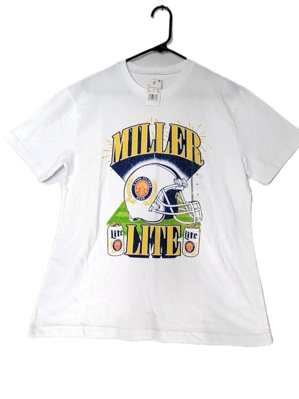 Miller Lite Football Graphic T-Shirt Mens Medium White Beer Promo Tee NWT
